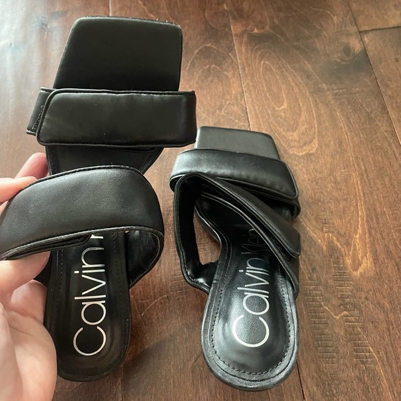 calvin klein black two strap square toe heeled sandals size 7M - Picture 3 of 5